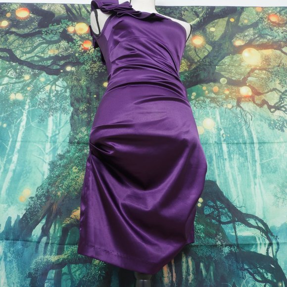 B. Smart Purple One Shoulder Satin Size 5/6 Dress - Picture 8 of 11